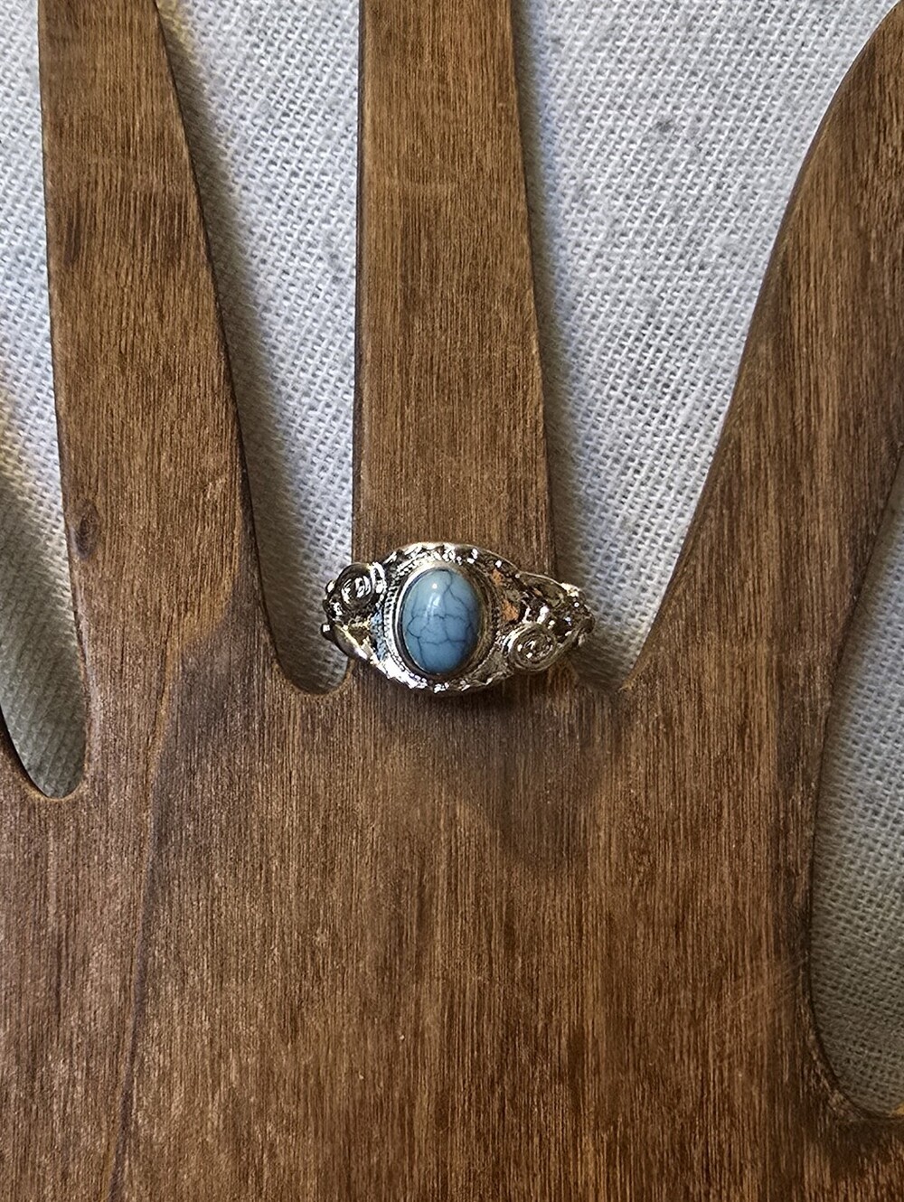 Blue Stone Silver-Tone Filigree Women's Ring